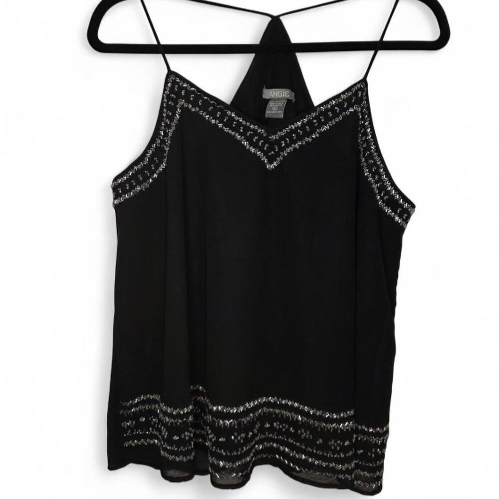 Angie Black Beaded Cami Top Sz Large Y2K Whimsigoth Semi Sheer Fairy